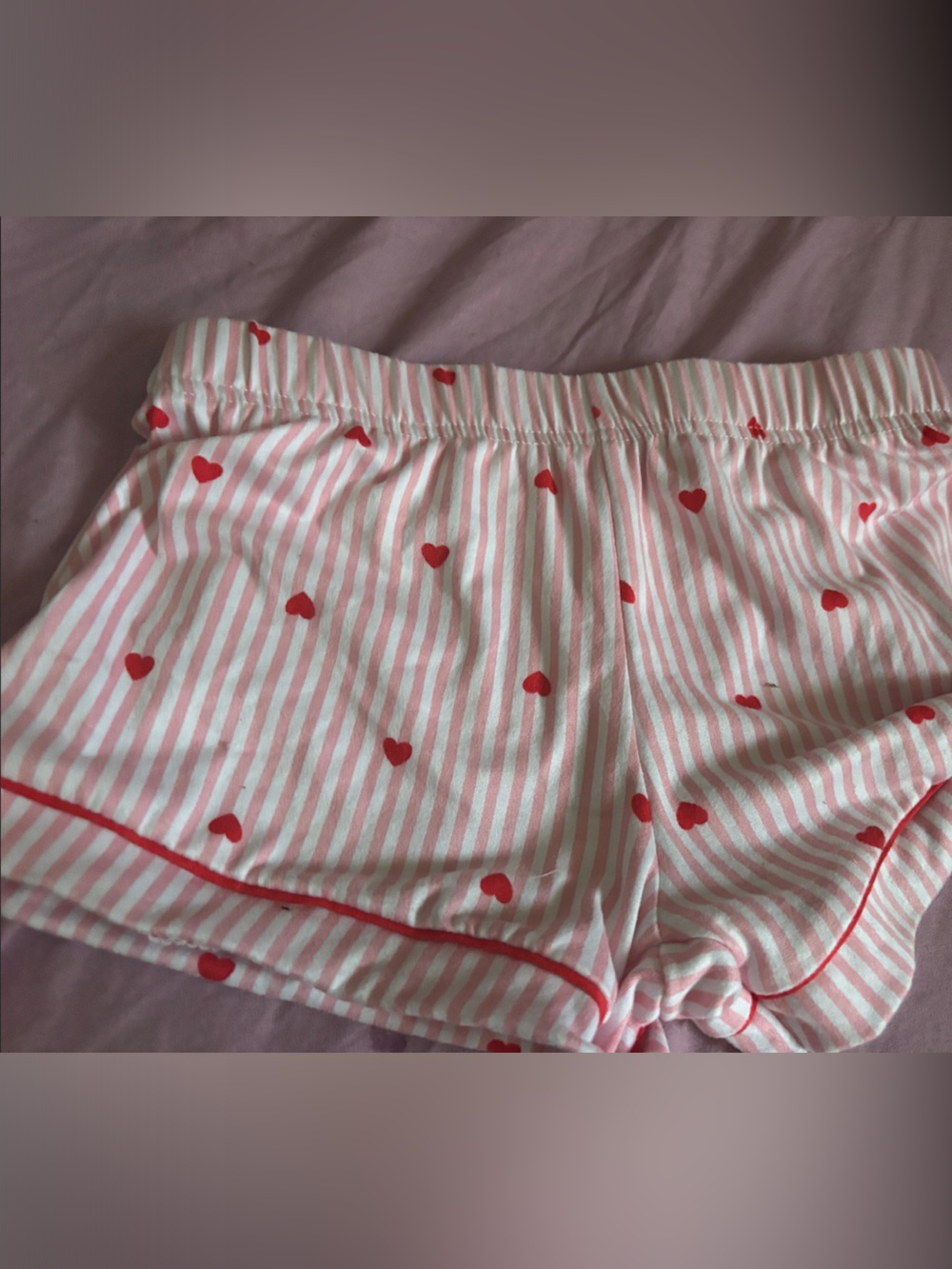 Pink & White Striped Heart Print Shorts